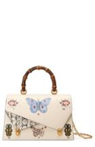 Gucci Medium Linea P Butterfly Painted Leather & Genuine Snakeskin Top Handle Satchel -