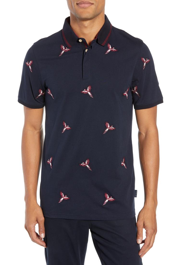 Men's Ted Baker London Slim Fit Hapnes Embroidered Bird Polo (m) - Blue