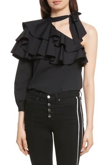 Women's Veronica Beard Gigi Ruffle One-shoulder Top - Black