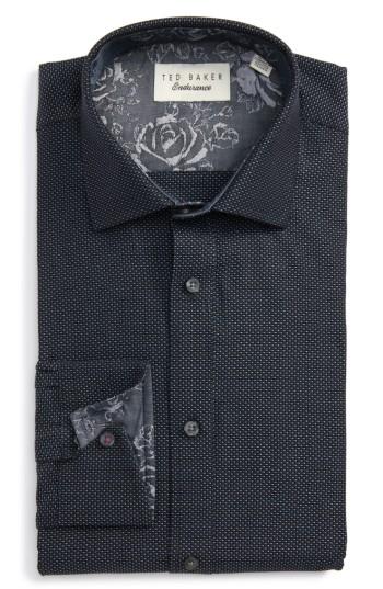 Men's Ted Baker London Endurance Trim Fit Dot Dress Shirt - 34/35 - Blue