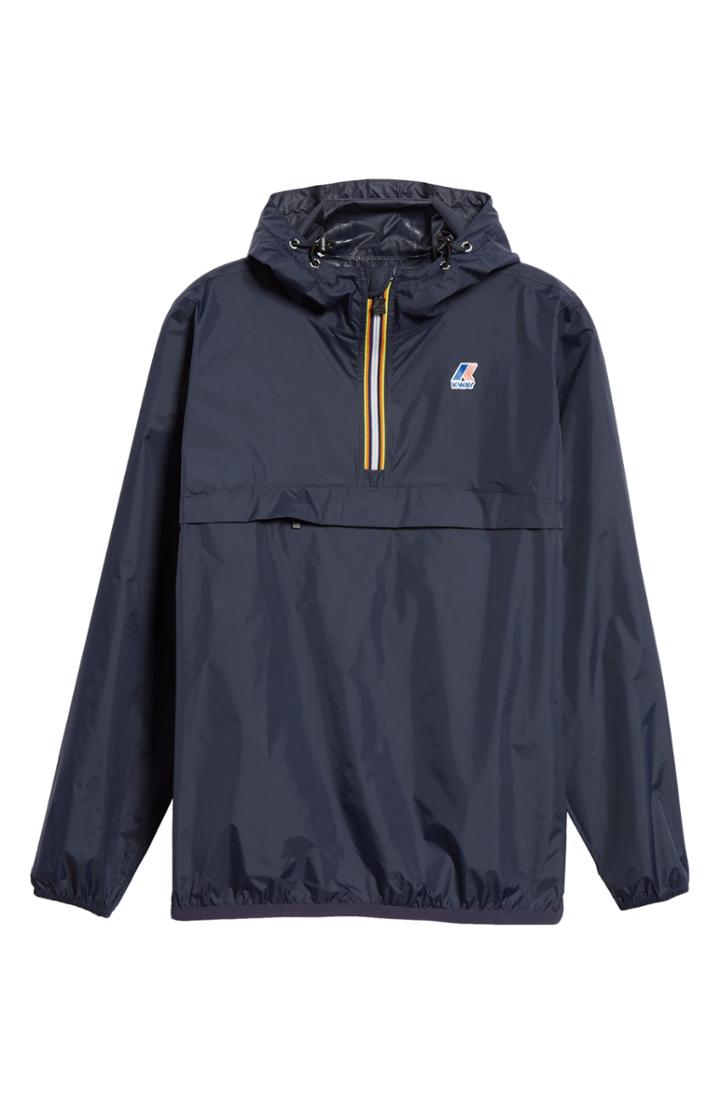 Men's K-way Le Vrai 3.0 Leon Water Resistant Quarter Zip Pullover Windbreaker - Blue