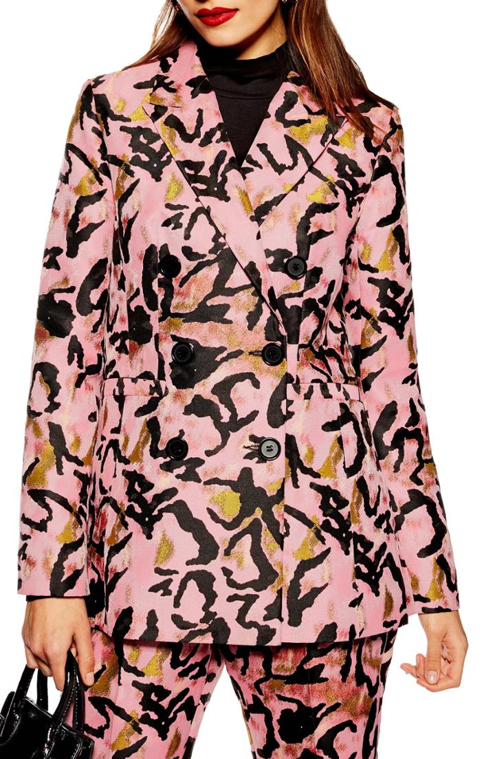 Women's Topshop Animal Jacquard Jacket Us (fits Like 0) - Pink
