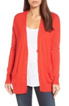 Women's Halogen Relaxed Pocket Cardigan, Size - Red