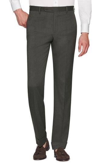 Men's Zanella Devon Flat Front Stretch Solid Wool Trousers - Green