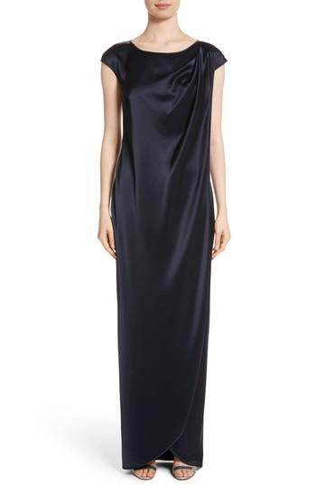Women's St. John Evening Bateau Neck Liquid Satin Column Gown