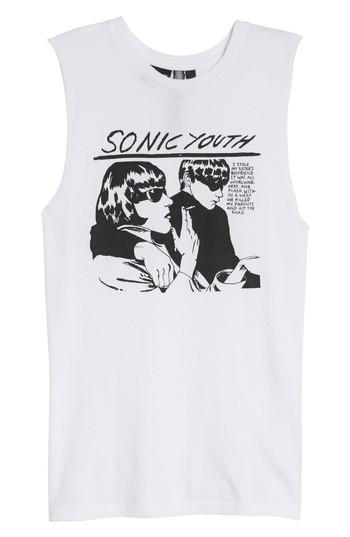 Women's Topshop By And Finally Sonic Youth Graphic Tank Us (fits Like 2-4) - White