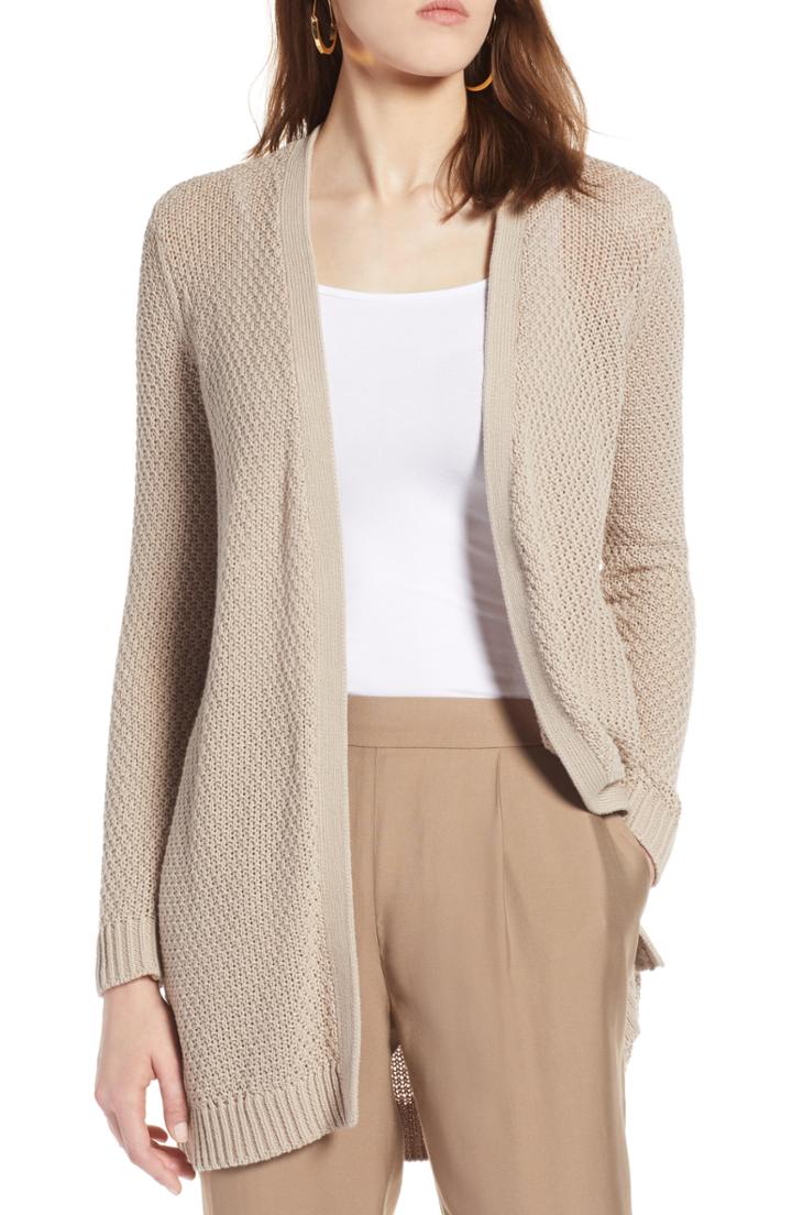 Petite Women's Halogen Textured Cotton Knit Cardigan P - Brown