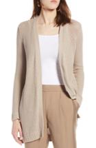 Petite Women's Halogen Textured Cotton Knit Cardigan P - Brown