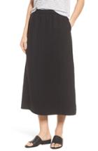Petite Women's Eileen Fisher Tencel Lyocell & Linen Midi Skirt P - Black