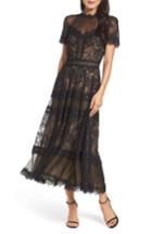 Petite Women's Tadashi Shoji Lace Tea-length Dress P - Black