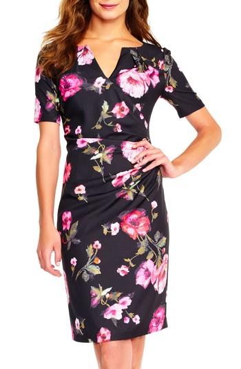 Women's Adrianna Papell Autumn Rose Side Drape Sheath Dress - Black