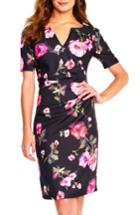 Women's Adrianna Papell Autumn Rose Side Drape Sheath Dress - Black