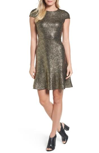 Women's Michael Michael Kors Foil Knit Cap Sleeve Dress - Grey