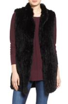 Women's Love Token Long Genuine Rabbit Fur Vest - Black