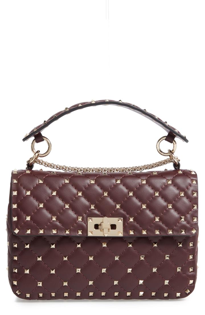 Valentino Garavani Medium Rockstud Matelasse Quilted Leather Crossbody Bag - Burgundy