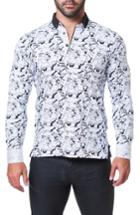 Men's Maceoo Newton Haring Trim Fit Print Long Sleeve Polo (s) - White
