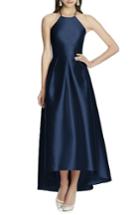 Women's Alfred Sung High/low Hem Sateen Halter Dress - Blue