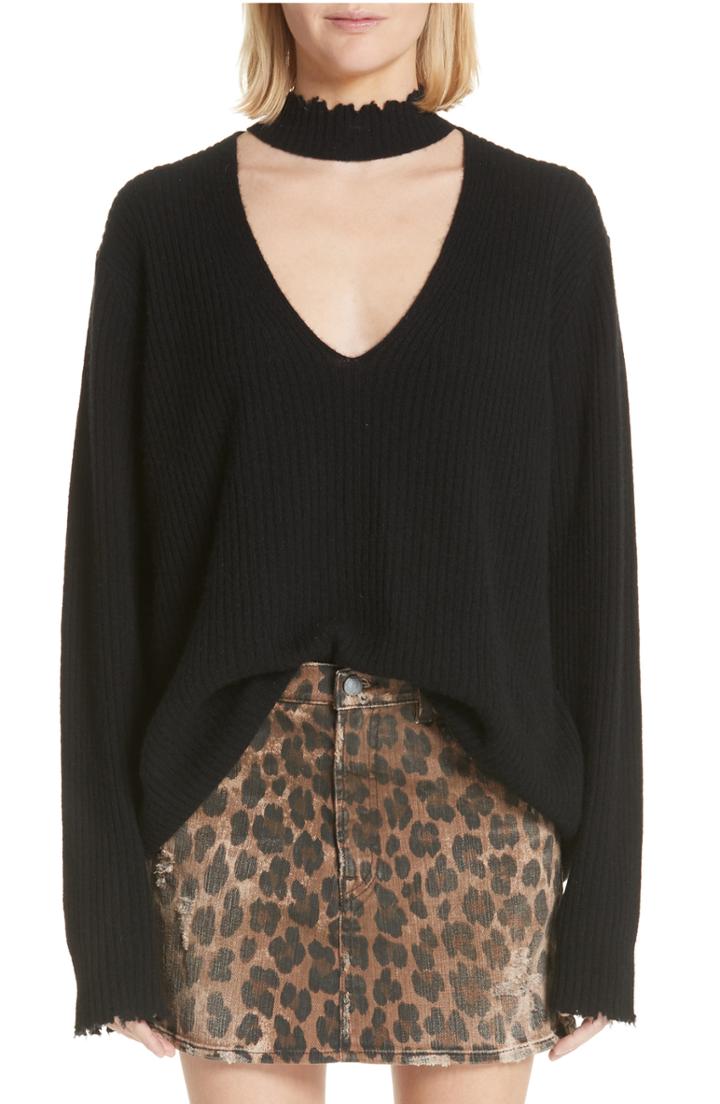 Women's R13 High Waist Leopard Print Distressed Denim Mini Skirt