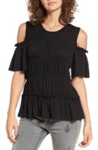 Women's Love, Fire Ruched Cold Shoulder Tee - Black
