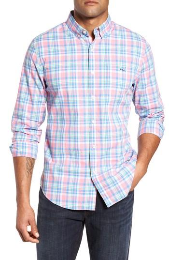 Men's Vineyard Vines Cape Haze Tucker Slim Fit Plaid Sport Shirt - Coral