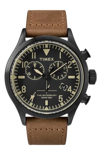 Men's Timex X Todd Snyder The Military Chronograph Leather Strap Watch Set, 43mm