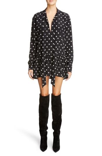 Women's Saint Laurent Drop Waist Polka Dot Silk Dress Us / 36 Fr - Black