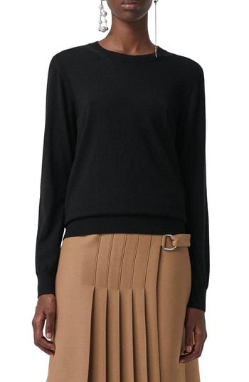 Women's Burberry Bempton Tartan Elbow Patch Merino Wool Sweater