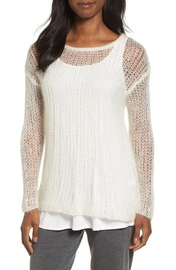 Women's Eileen Fisher Mohair Blend Mesh Sweater - Ivory