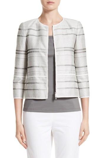 Women's Lafayette 148 New York Tilda Stripe Cotton Blend Jacket, Size - White