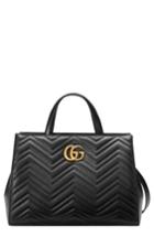 Gucci Gg Marmont Medium Matelasse Leather Top Handle Shoulder Bag - Black