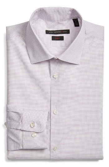 Men's John Varvatos Star Usa Trim Fit Check Stretch Dress Shirt .5 R - Purple