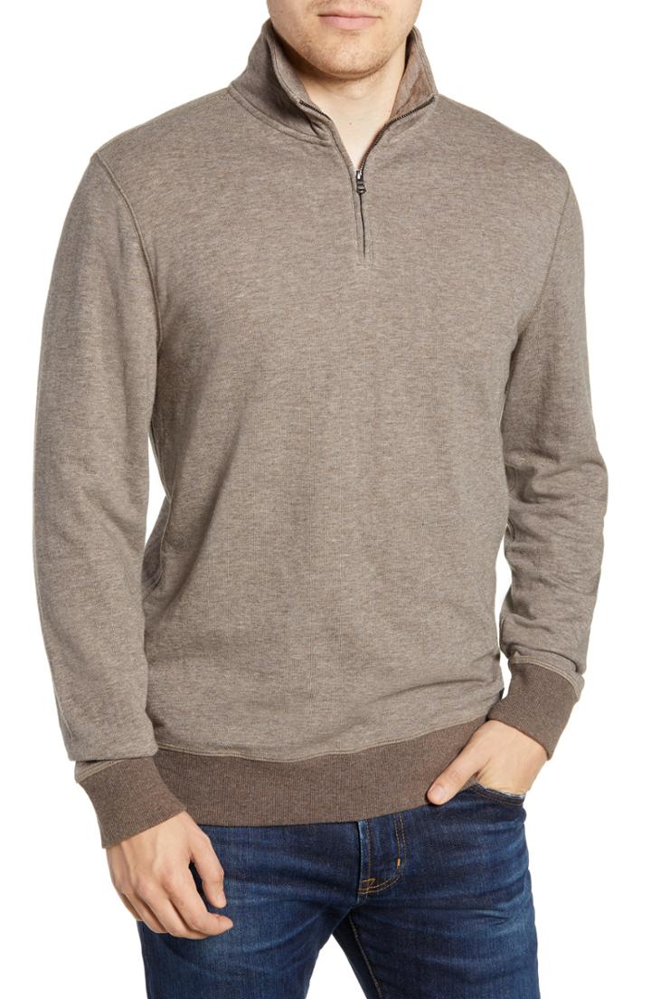 Men's Faherty Dual Knit Regular Fit Quarter Zip Pullover - Brown