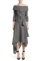 Women's Monse Herringbone Wool Off The Shoulder Dress - Grey