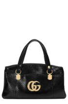 Gucci Large Arli Genuine Python Top Handle Bag - Black