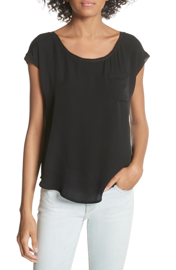 Women's Joie Hina Silk Pocket Top - Black