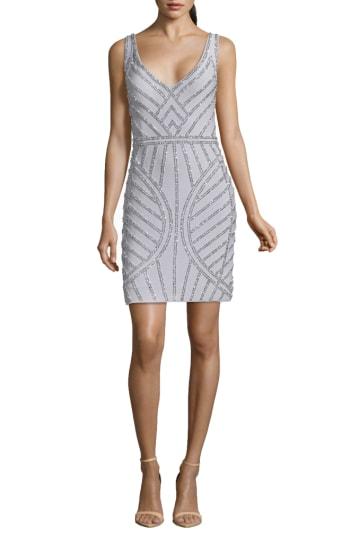 Women's Xscape Art Deco Beaded Cocktail Dress - Metallic