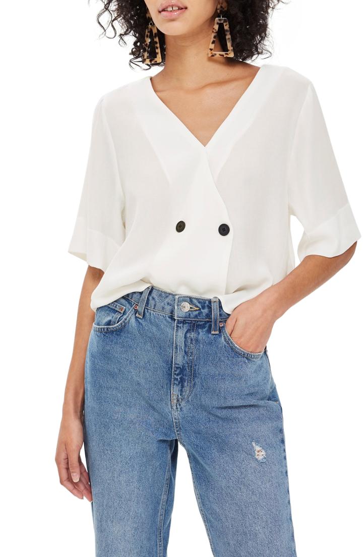 Women's Topshop Tie Back Blouse Us (fits Like 10-12) - Ivory
