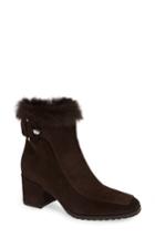 Women's Aquatalia Genuine Rabbit Fur Trim Block Heel Bootie .5 M - Brown