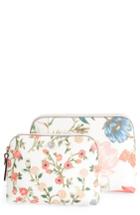Kate Spade New York Cameron Street Blossom Briley Set Of 2 Coated Canvas Cosmetic Cases, Size - Cream