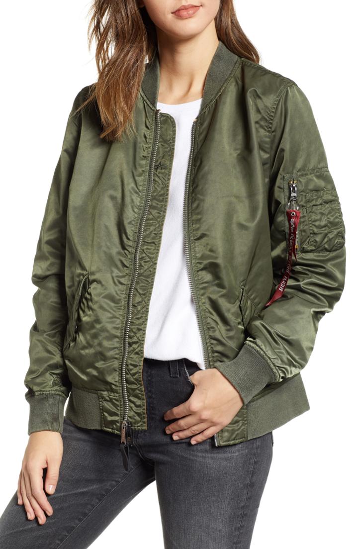 Women's Alpha Industries L-2b Battlewash Reversible Bomber Jacket - Green