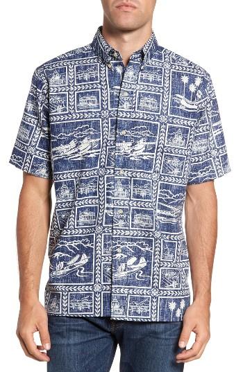 Men's Reyn Spooner Catalina Seaplanes Print Sport Shirt - Blue