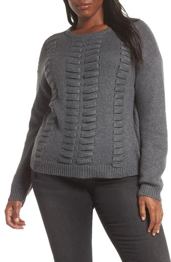 Petite Women's Vince Camtuo Lace Through Detail Cotton Blend Sweater P - Grey