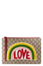 Gucci Embroidered Love Patch Gg Supreme Zip Pouch - Beige