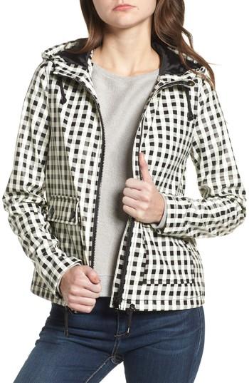 Women's Coffee Shop Gingham Hooded Rain Jacket - Black
