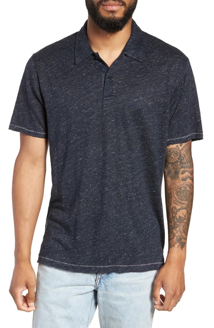 Men's Rag & Bone Owen Slim Fit Linen Polo Shirt, Size - Blue