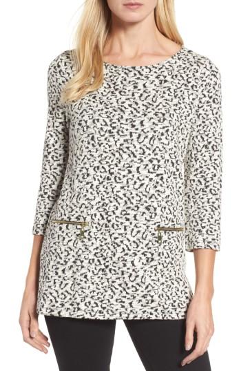 Women's Chaus Zip Pocket Leopard Print Sweater - Black