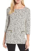 Women's Chaus Zip Pocket Leopard Print Sweater - Black