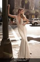 Women's Berta Plunge Neck Illusion Mermaid Gown, Size - White