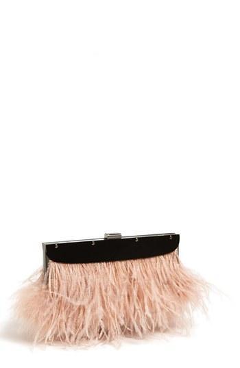 Bcbgmaxazria 'portia' Feather Trim Clutch Antique Rose