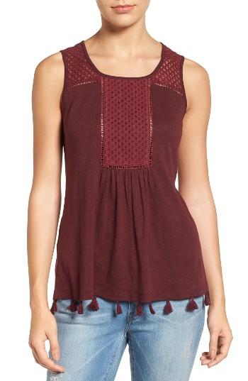 Women's Caslon Tassel Trim Embroidered Tank - Burgundy
